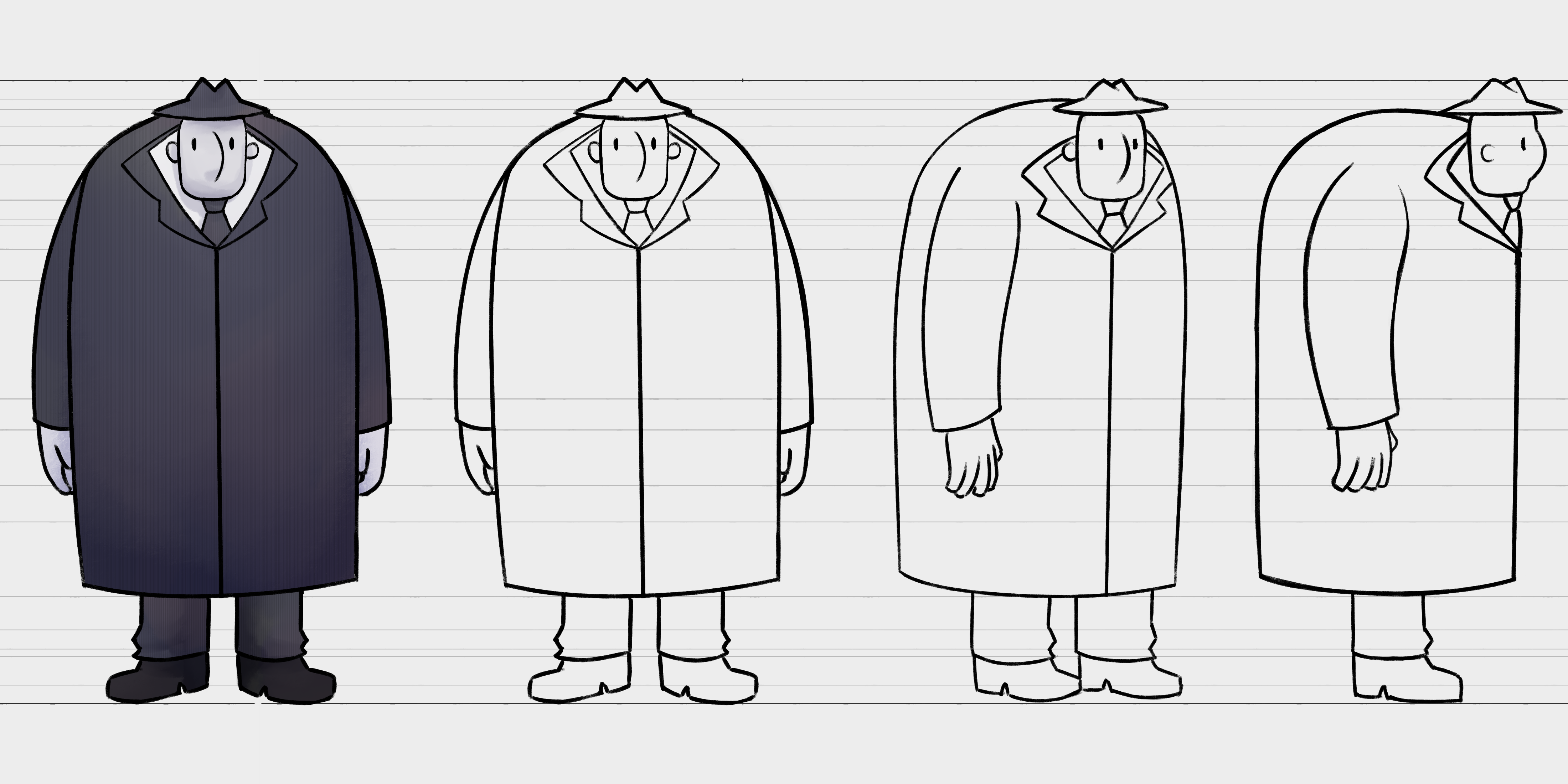 Character turnaround for my character, Clarence. With Jacket.