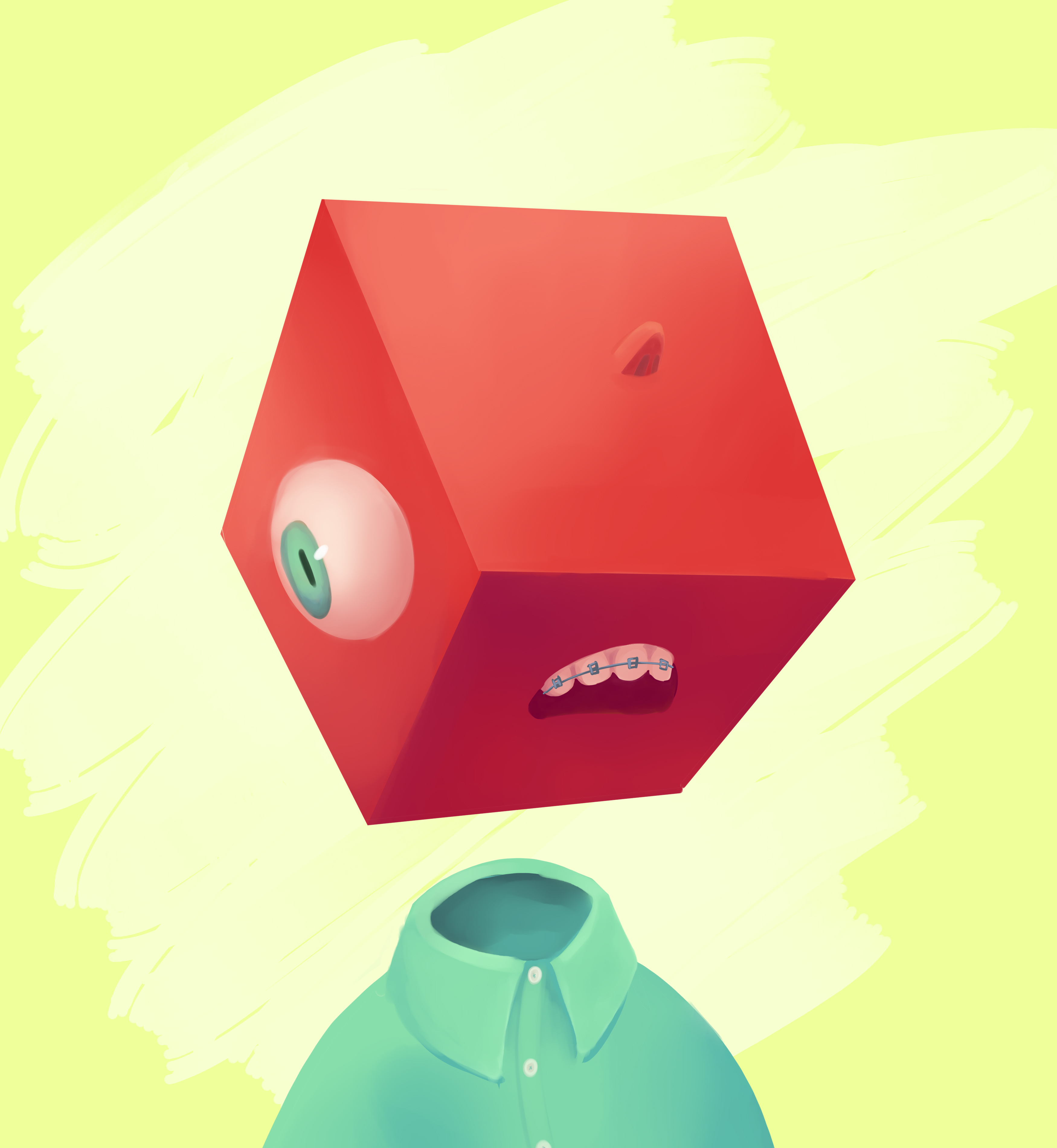 Digital painting of Cube boy.