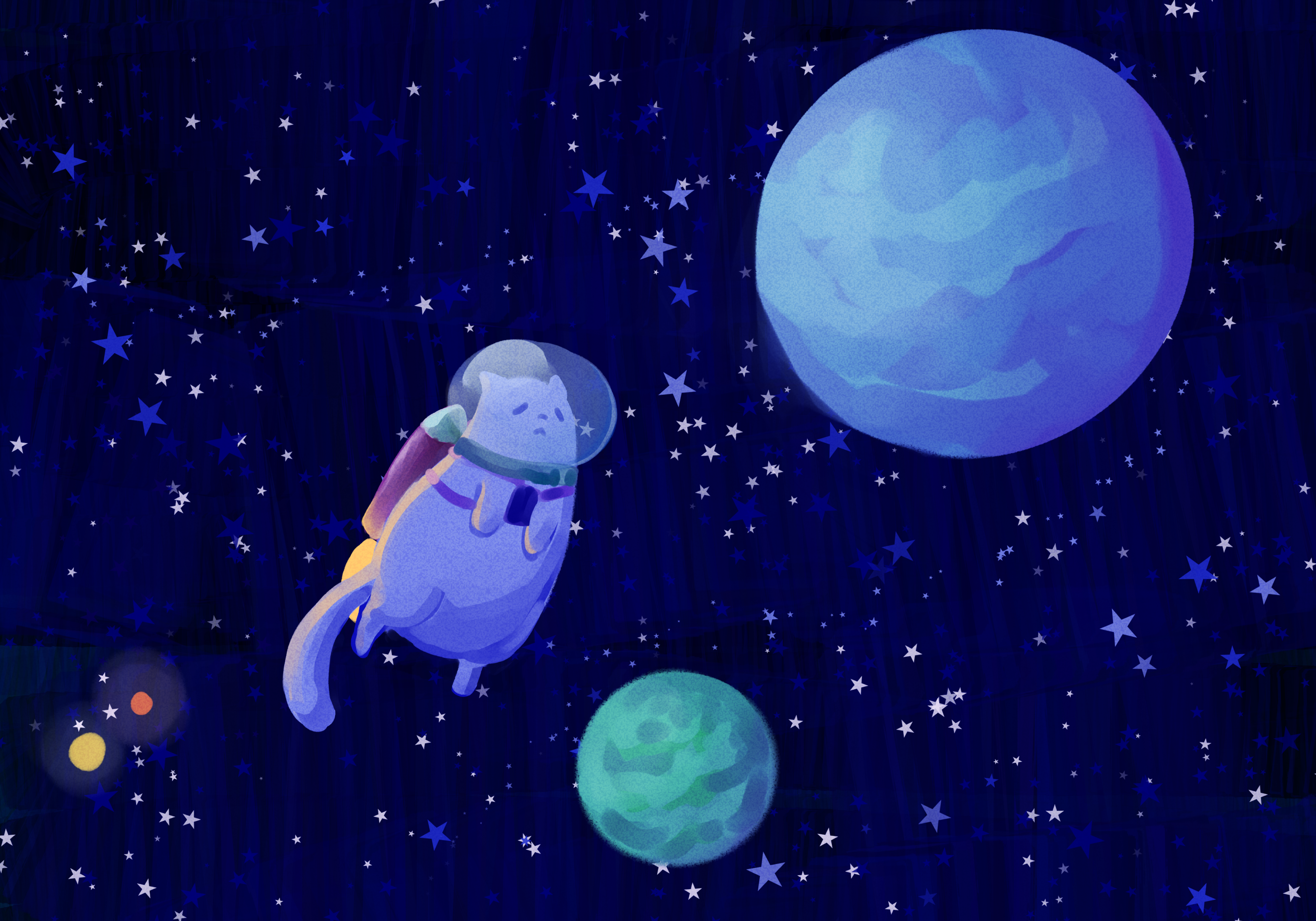 silly art of a kitty in space